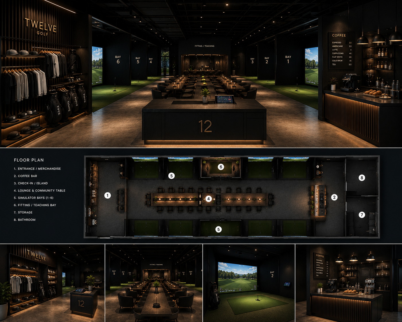 Twelve Golf lounge and simulator event concept